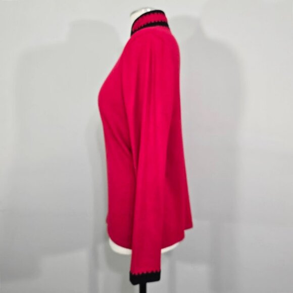 AK Anne Klein Sweater XL Womens Black Red Color Blocked  Trim Classic Preppy - Picture 5 of 12